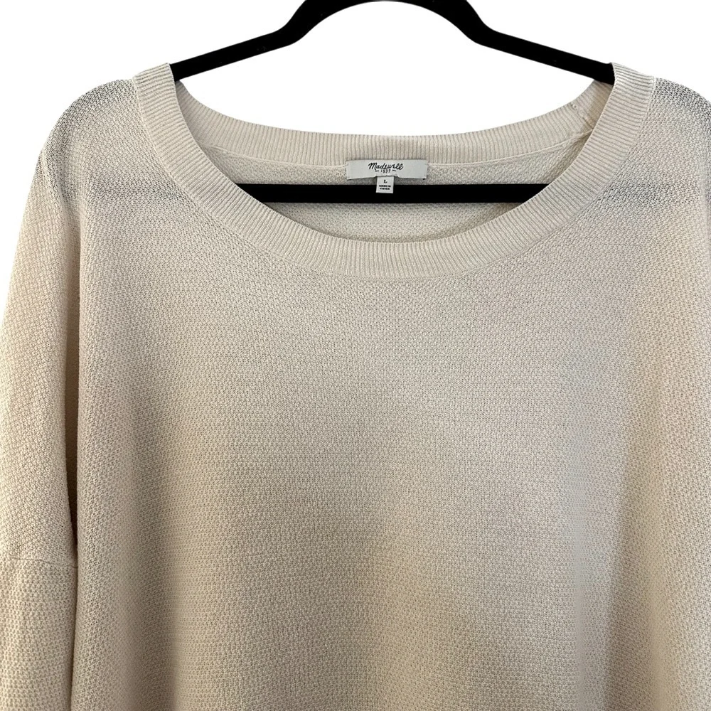 Madewell slouchy relaxed oversized wool blend cream pullover with high low hem - Picture 5 of 10
